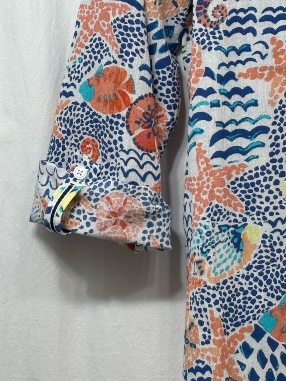 Talbots Beach Shirt Coverup XS Seahorse Button Up Cotton Nautical Coastal - Picture 9 of 16